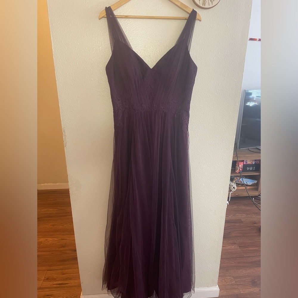 Watters Evening Dress in Plum/Eggplant (Style 06602)- V-Neck with Lace Detail